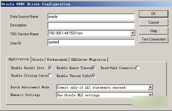 oracle odbc driver configuration