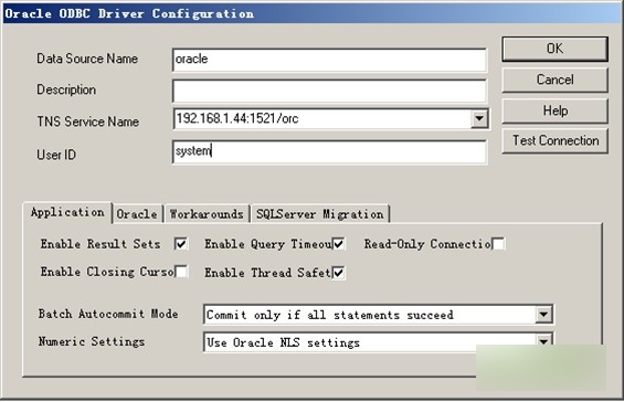 oracle odbc driver configuration