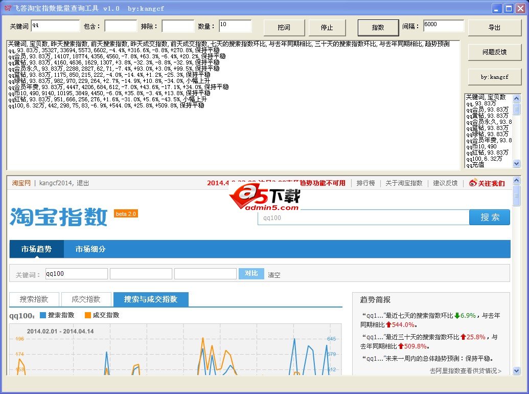 飞答淘宝指数批量查询工具