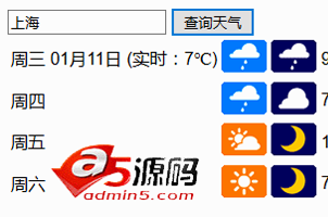 jQuery表单输入框城市查询天气预报代码