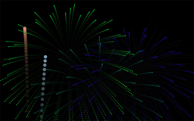 HTML5彩色烟花燃放动画特效是一款适用于网页动态背景动画特效。