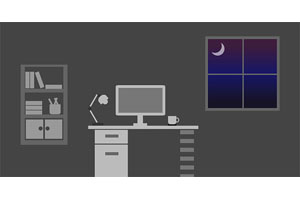 纯CSS3绘制夜晚书房电脑桌特效